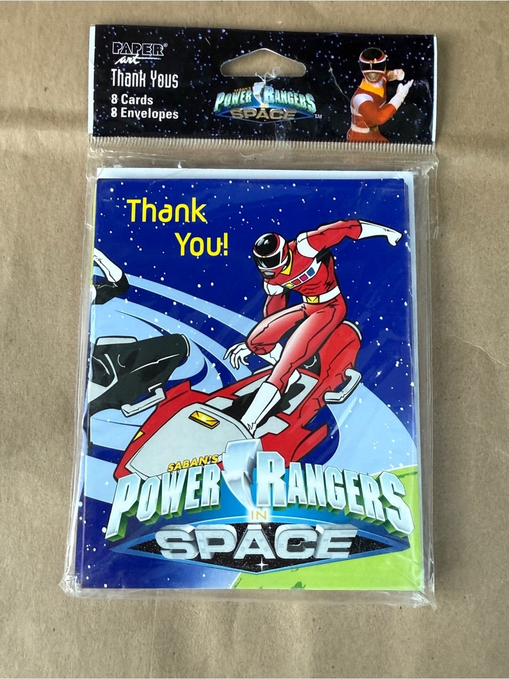 Vintage 1998 Power Rangers in Space Thank You Cards - Blue, Red, White 8 Cards